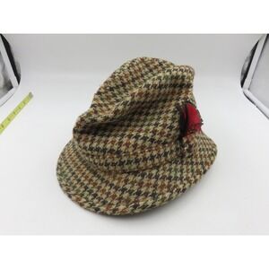 Vintage Tartan Gift Shop Edinburgh Wool Houndstooth Fedora Hat Brown Green 7 1/8